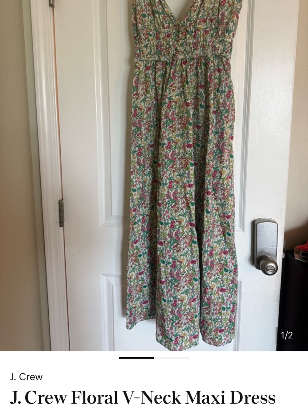 J. Crew Floral Smocked Midi Dress - Pink & Green - Picture 5 of 6